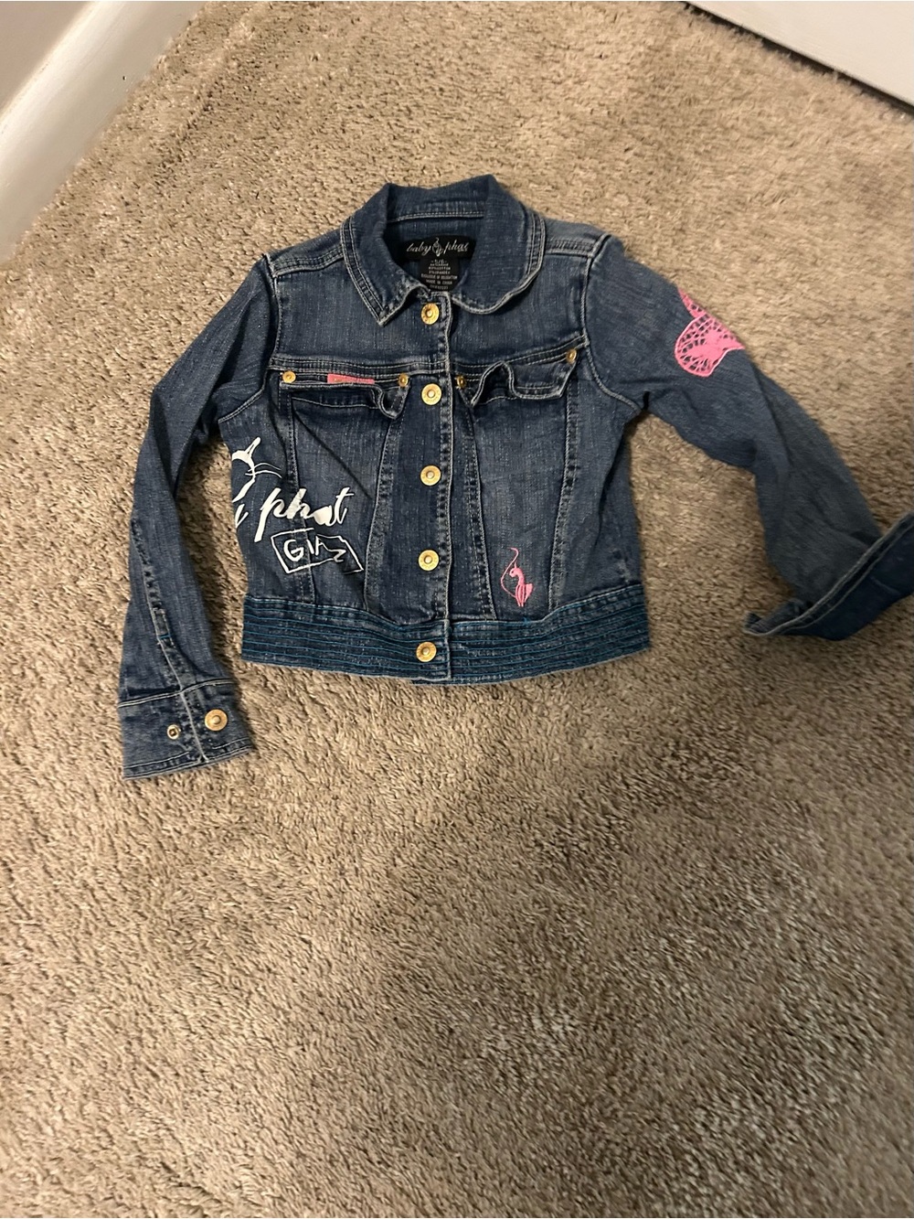Baby Phat Vintage Dark Blue Denim Jacket with Pink Accents sz  5-6 pre owned